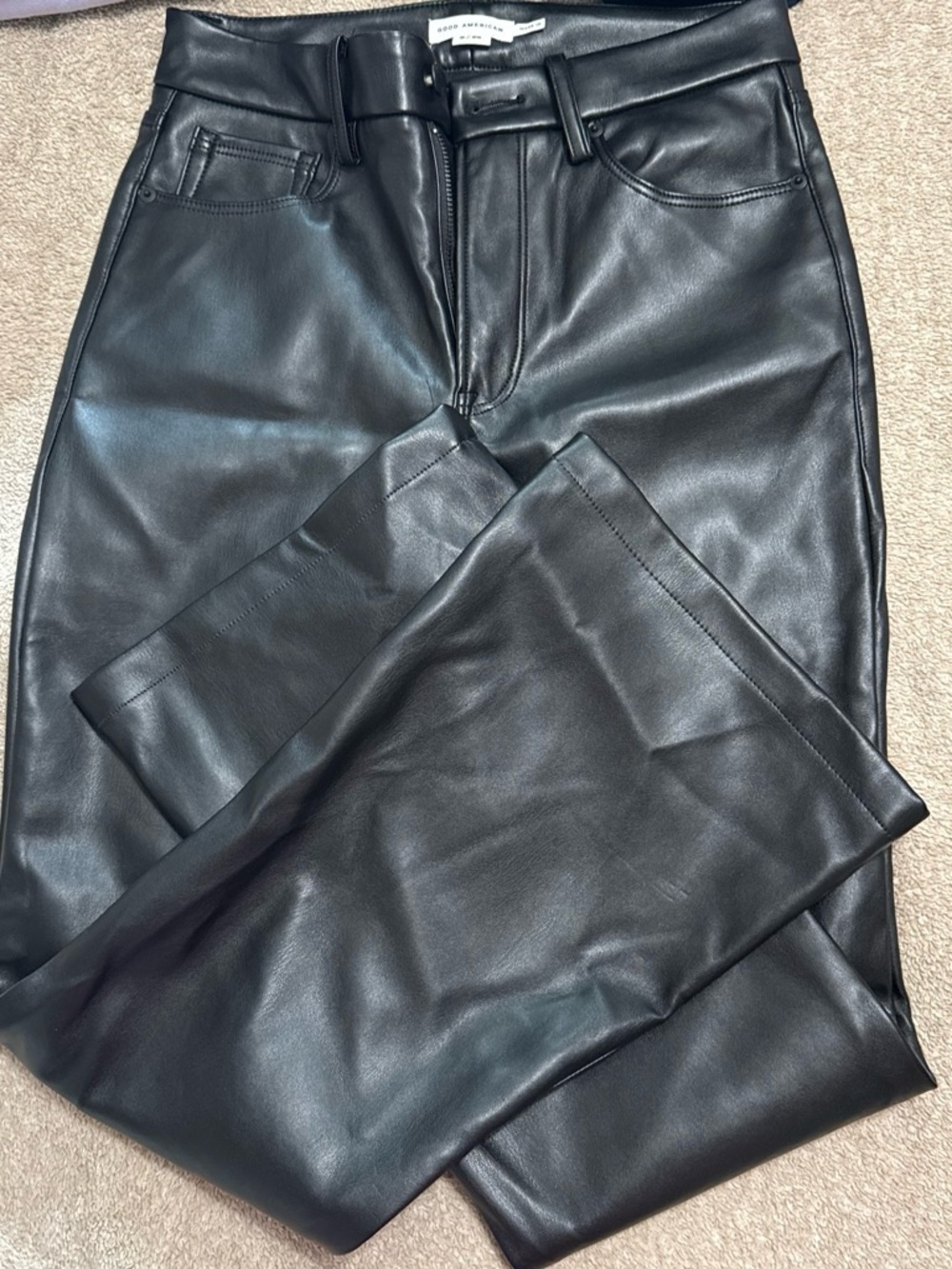 Good American Black Faux Leather Boot Cut Pants